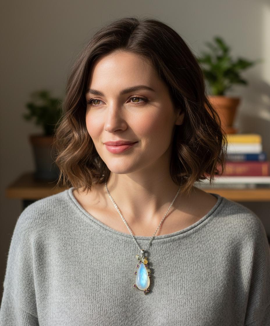 925 sterling silver blue moonstone teardrop necklace