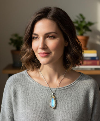 925 sterling silver blue moonstone teardrop necklace