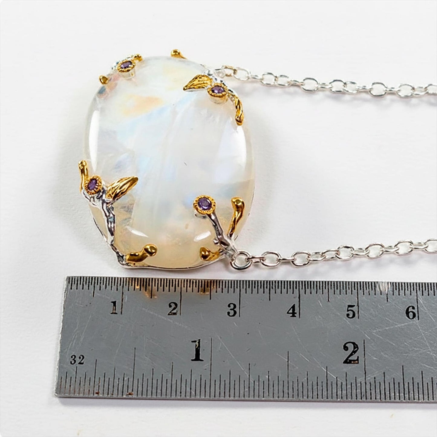 925 Sterling Silver Moonstone Rainbow Necklace