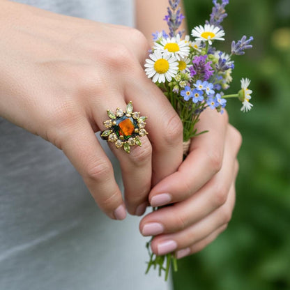 925 Sterling Silver Black Opal Halo Ring