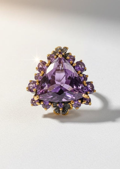 925 Sterling Silver Amethyst Trilliant Cut Nature Ring