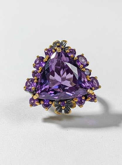 925 Sterling Silver Amethyst Trilliant Cut Nature Ring