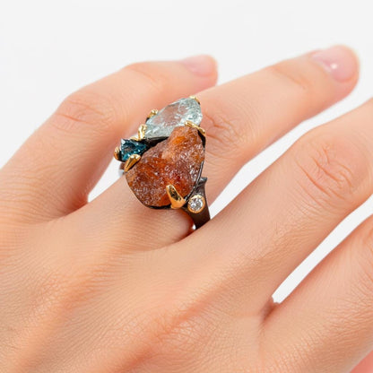 925 sterling silver orange spessartite cluster ring