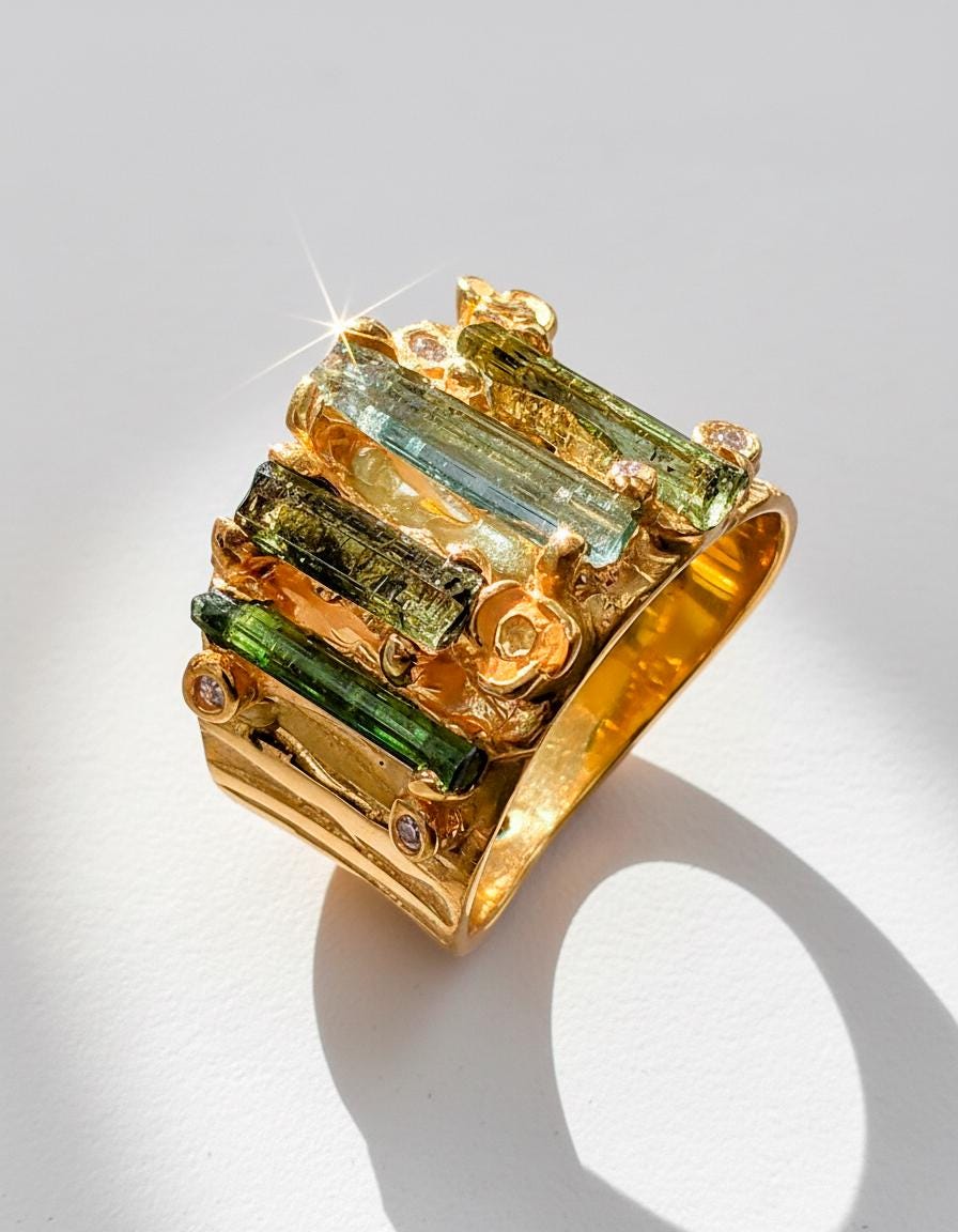 925 sterling silver raw green tourmaline ring