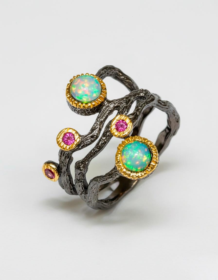 925 sterling silver fire opal wide band ring