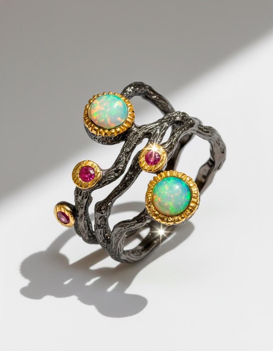 925 sterling silver fire opal wide band ring