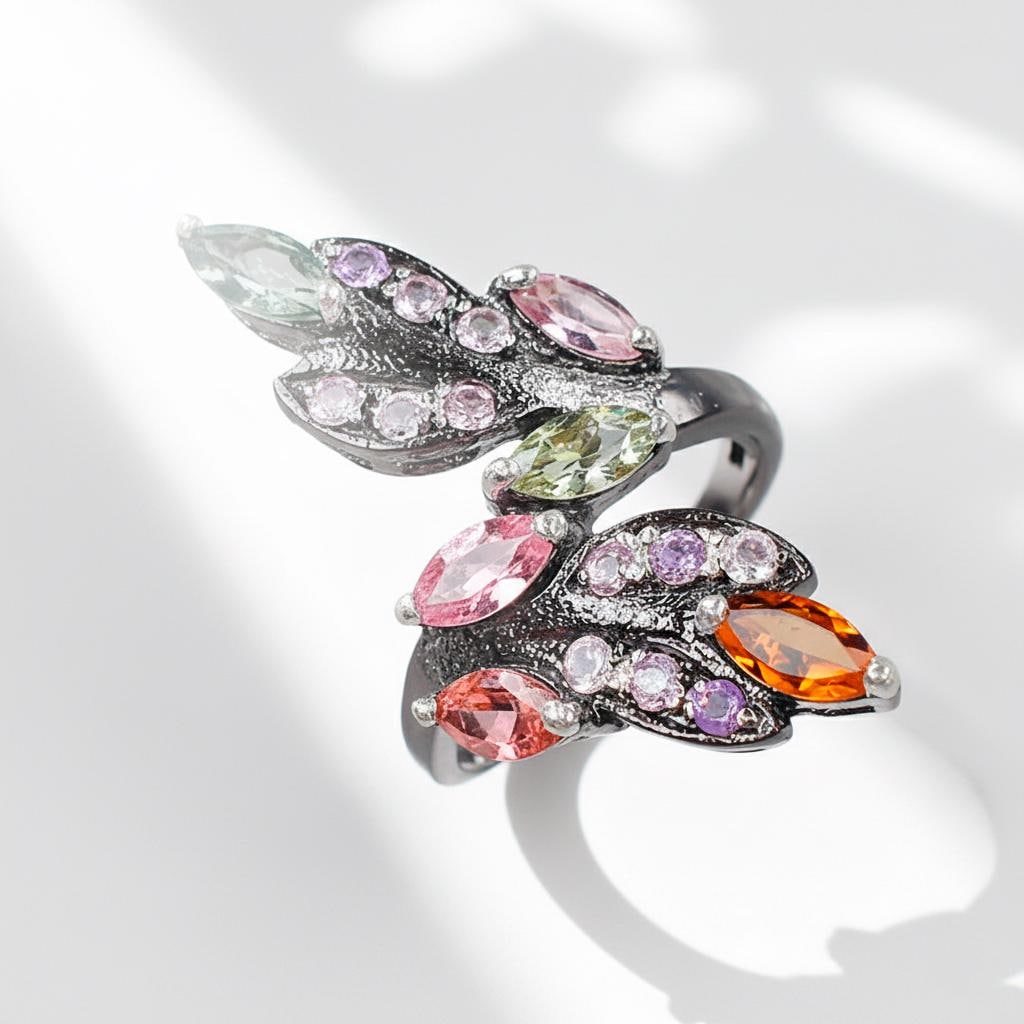 925 Sterling Silver Tourmaline Leaf Ring