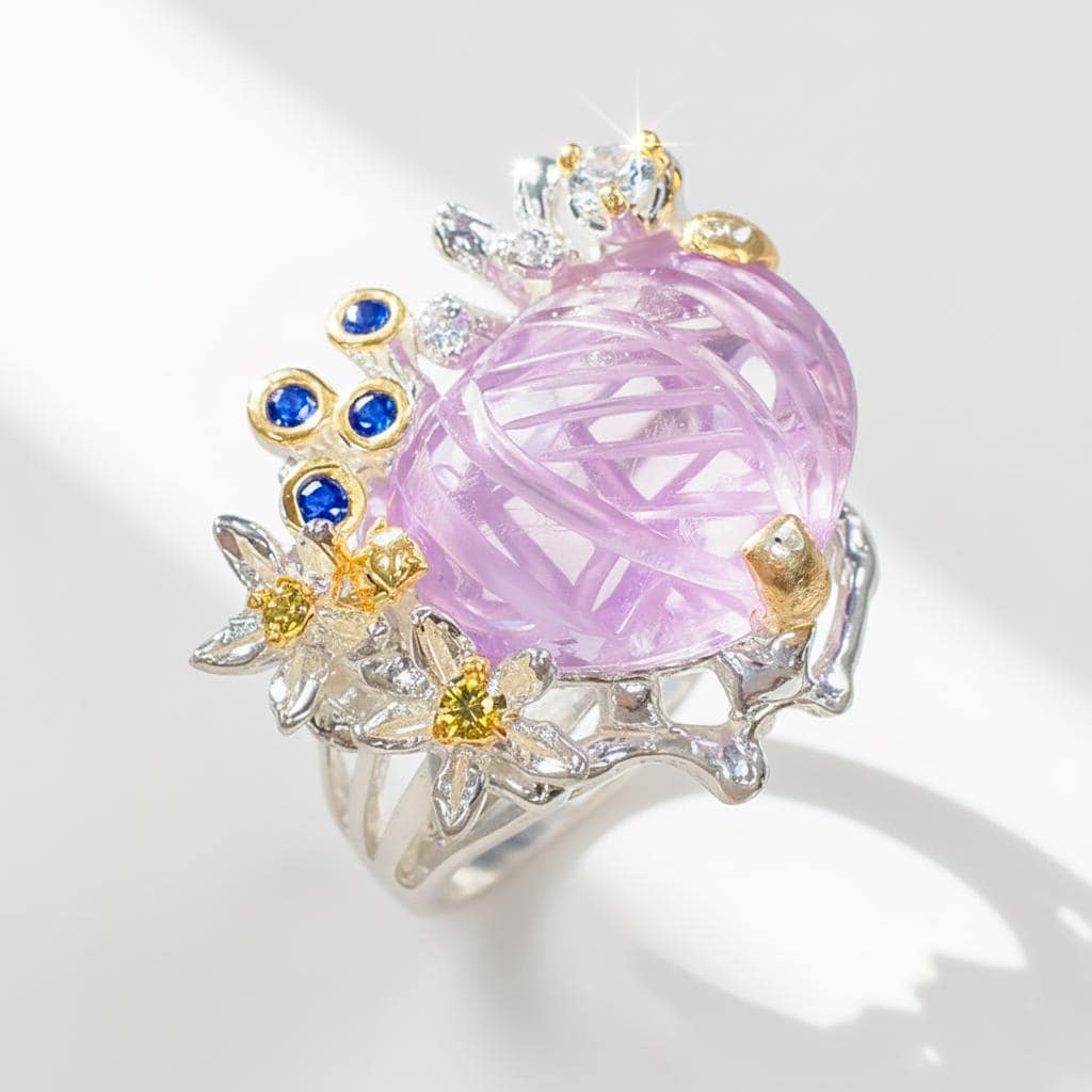 925 Sterling Silver Amethyst Flower Bouquet Ring
