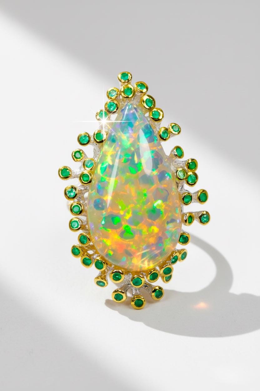 925 Sterling Silver Fire Opal Statement Ring