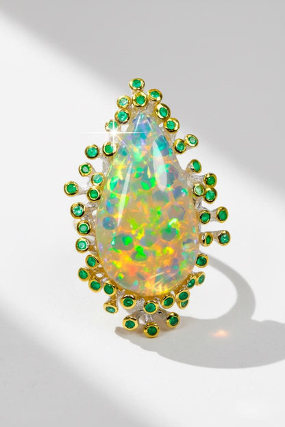 925 Sterling Silver Fire Opal Statement Ring