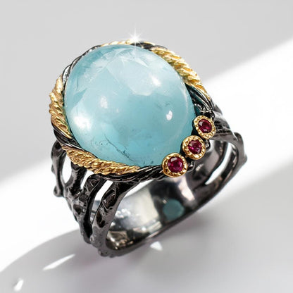 925 Sterling Silver Blue Aquamarine Branch Ring