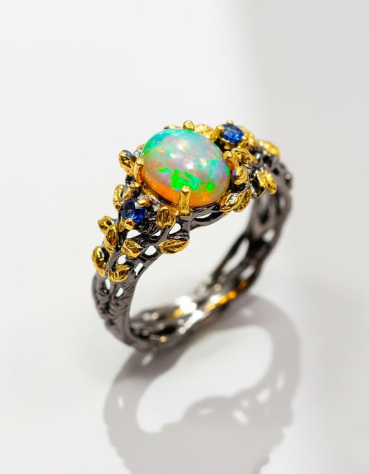 925 Sterling Silver Fire Opal Ring