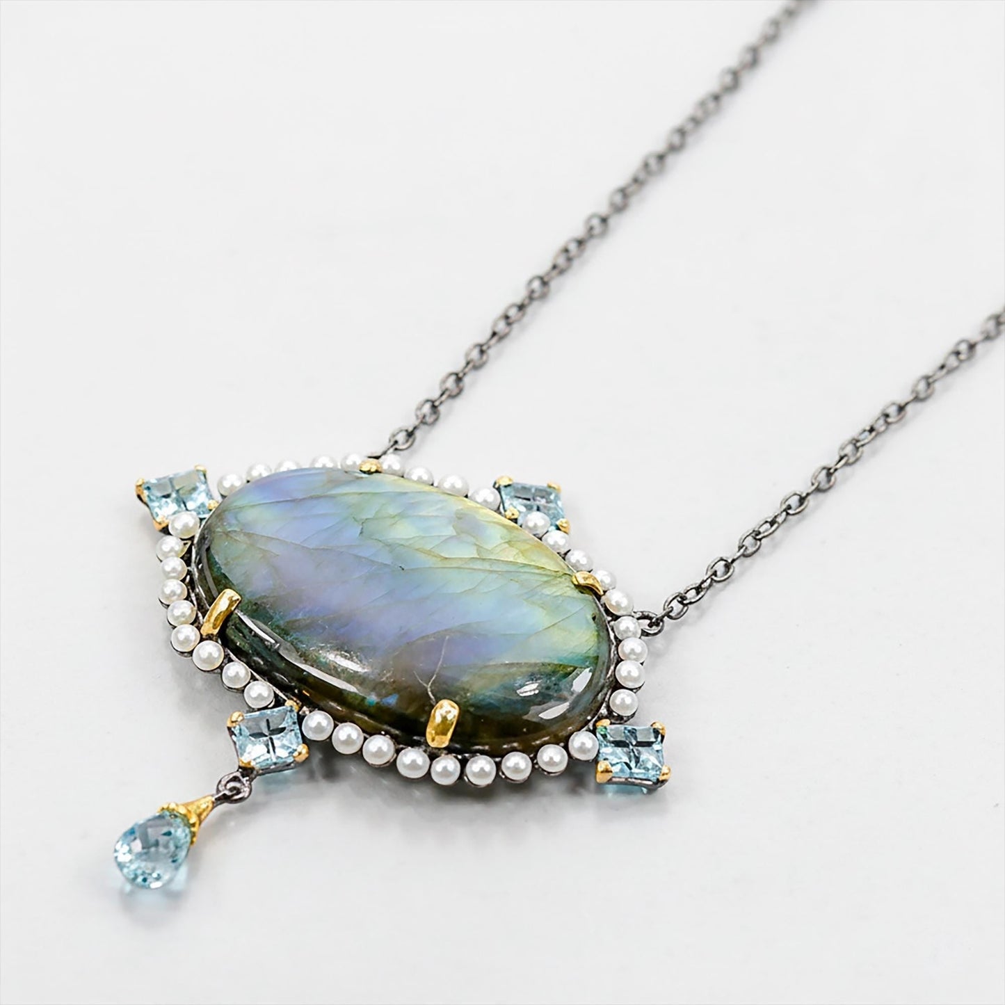 925 Sterling Silver Labradorite Chunky Necklace