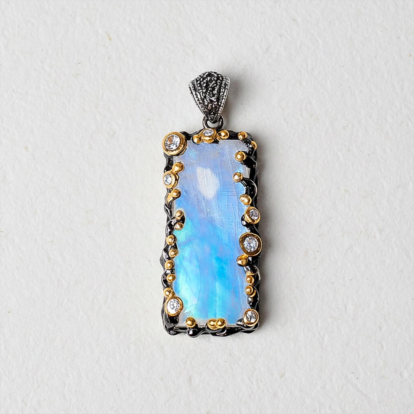 925 Sterling Silver Moonstone Rectangle Pendant