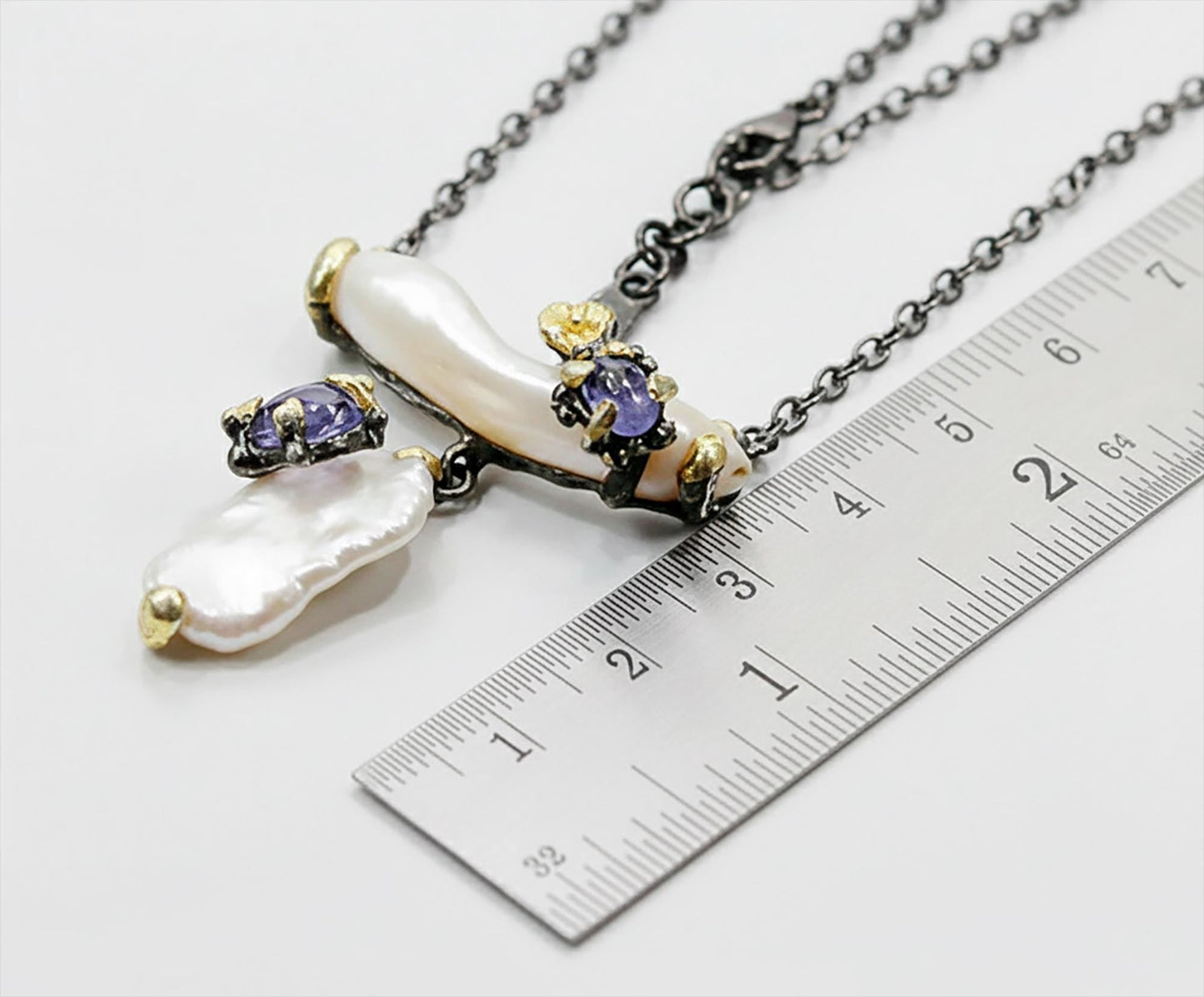 925 Sterling Silver Freshwater Pearl Pencil Bar Necklace