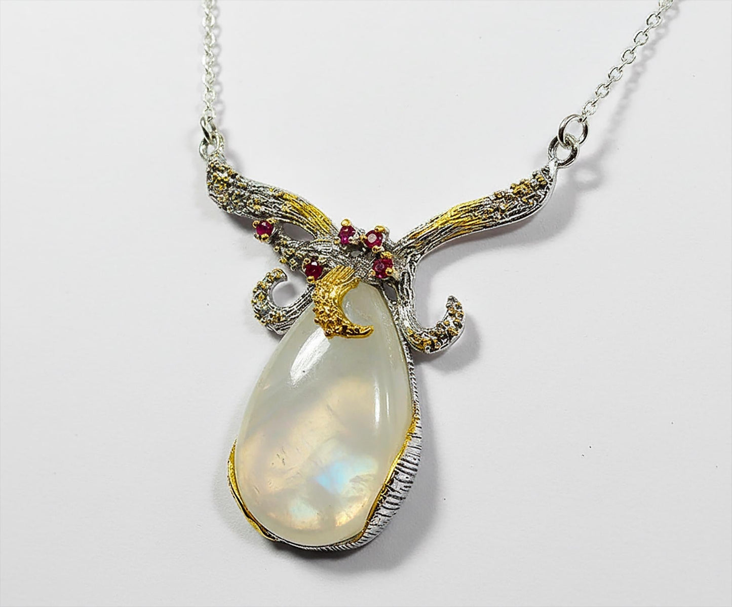 925 Sterling Silver Moonstone Octopus Necklace