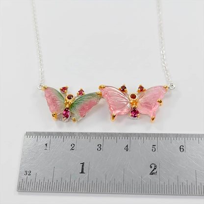 925 Sterling Silver Tourmaline Butterfly Necklace