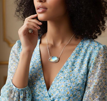 925 Sterling Silver Moonstone Rainbow Necklace