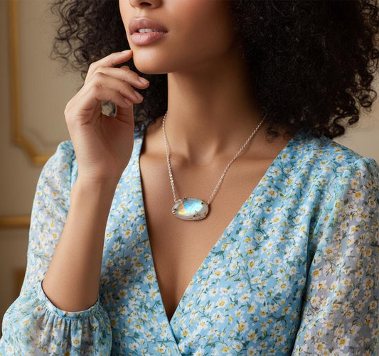 925 Sterling Silver Moonstone Rainbow Necklace