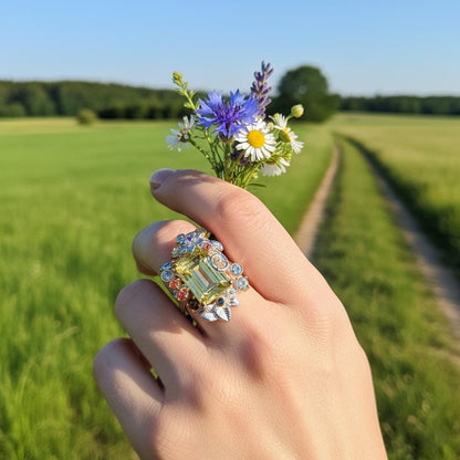 925 Sterling Silver Lemon Quartz Leaf Ring