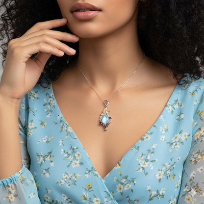 925 Sterling Silver Moonstone Floral Pendant