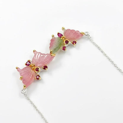 925 Sterling Silver Tourmaline Butterfly Necklace