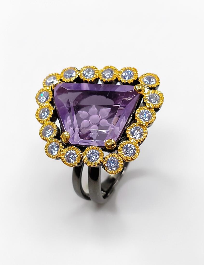 925 sterling silver purple amethyst big ring