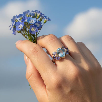 925 Sterling Silver Blue Topaz Hammered Rings