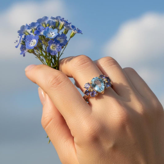 925 Sterling Silver Blue Topaz Hammered Rings