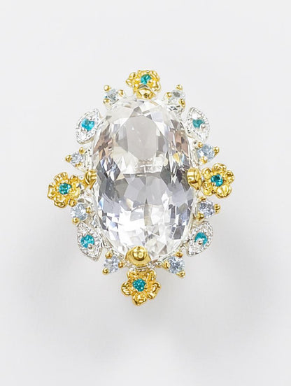 925 sterling silver quartz herkimer chunky ring