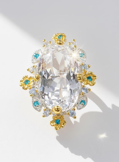 925 sterling silver quartz herkimer chunky ring