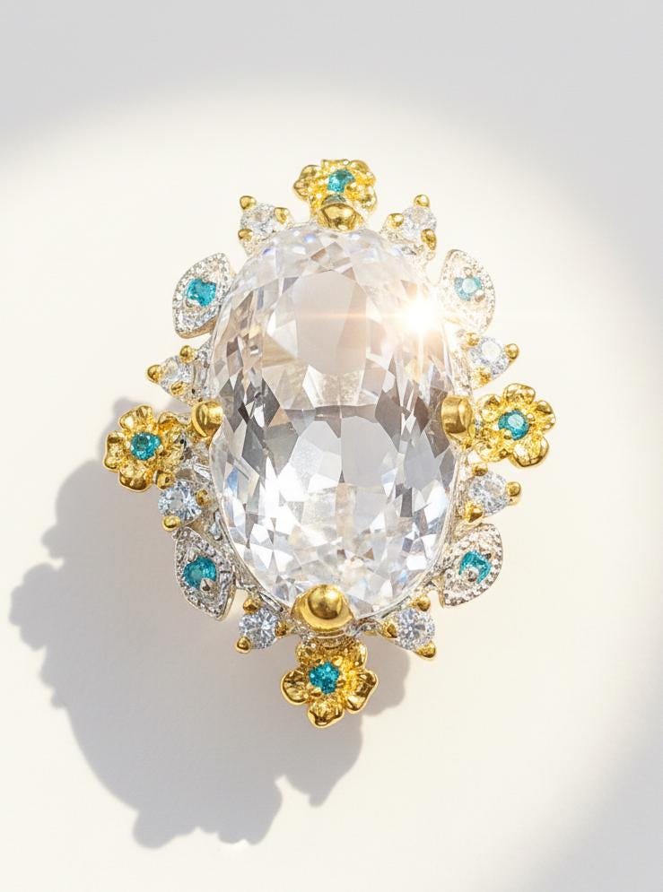 925 sterling silver quartz herkimer chunky ring