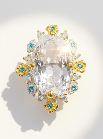 925 sterling silver quartz herkimer chunky ring