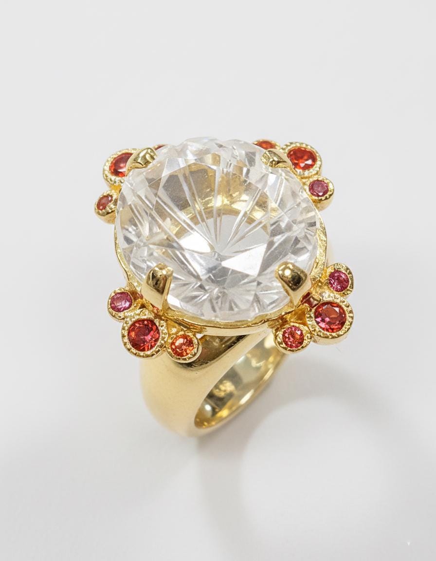 925 sterling silver white quartz herkimer ring