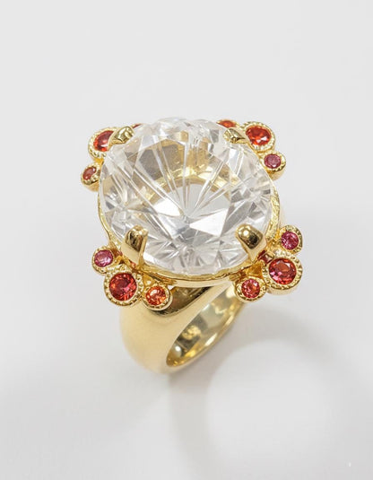 925 sterling silver white quartz herkimer ring