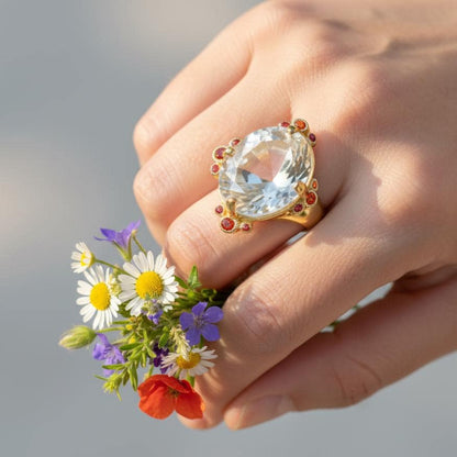 925 sterling silver white quartz herkimer ring