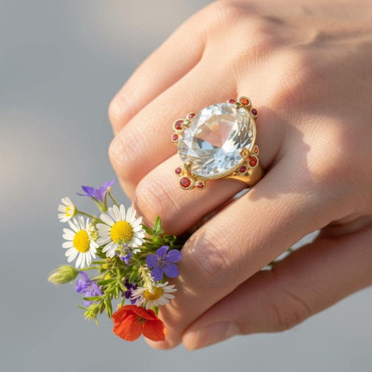 925 sterling silver white quartz herkimer ring