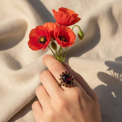 925 Sterling Silver Garnet Ring, side view