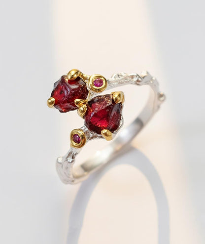 925 sterling silver red spinel branch ring