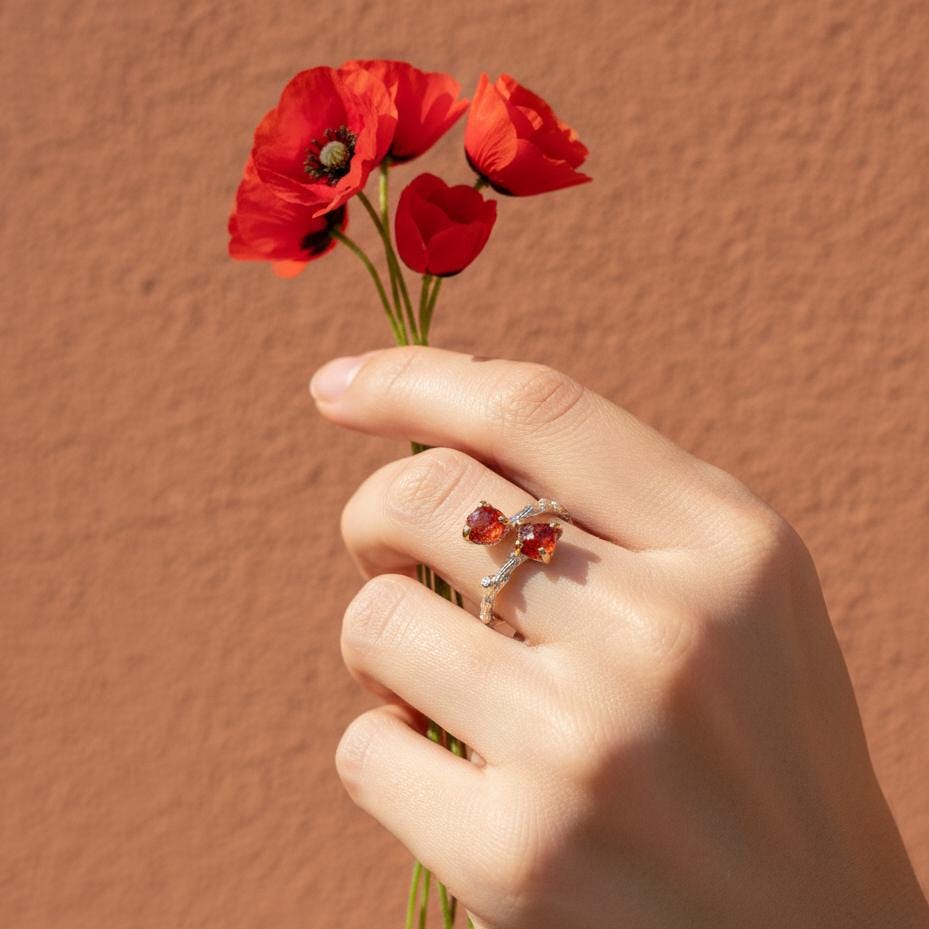 925 sterling silver red spinel branch ring