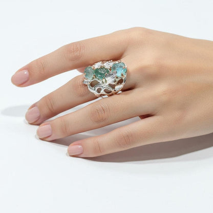 925 Sterling Silver Raw Apatite Statement Ring