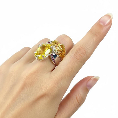 925 sterling silver lemon quartz nature ring