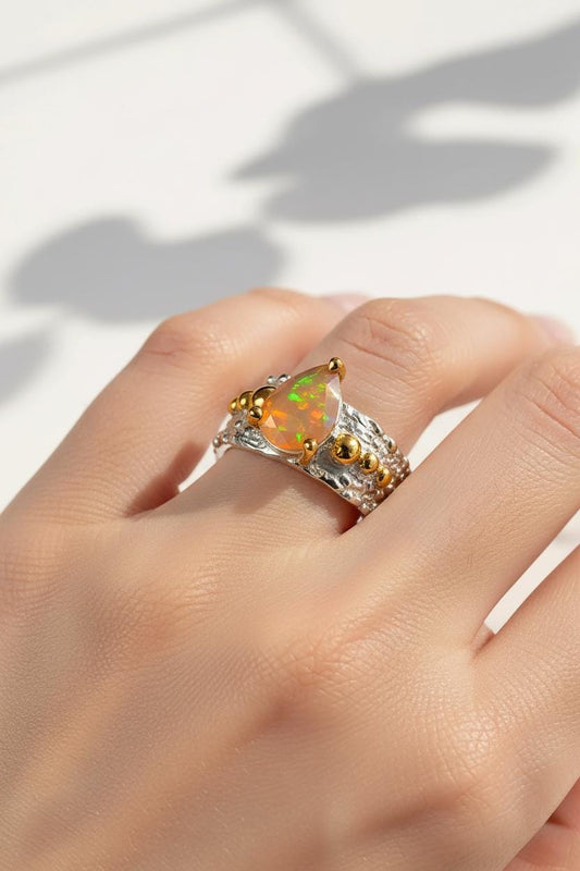 925 sterling silver orange opal wide band ring