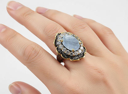 925 sterling silver blue aquamarine branch ring