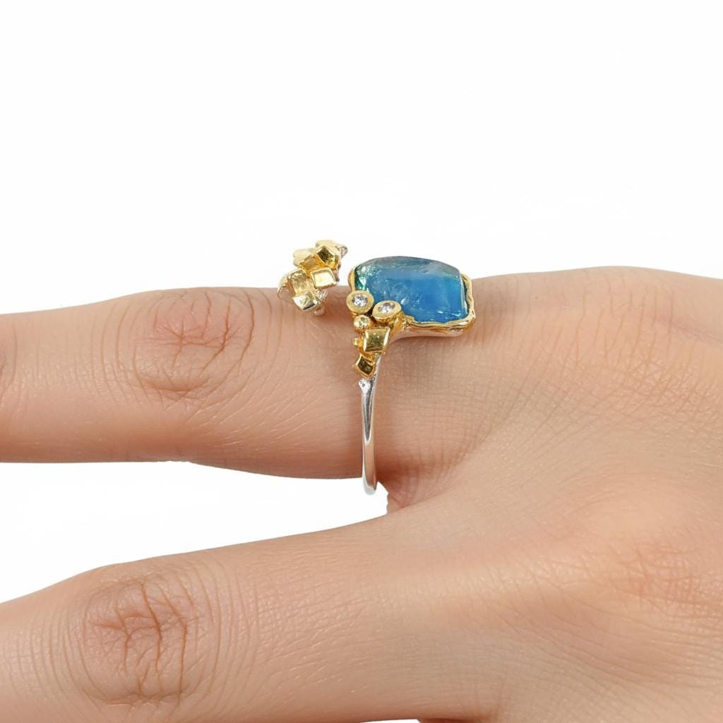 925 sterling silver raw blue apatite ring
