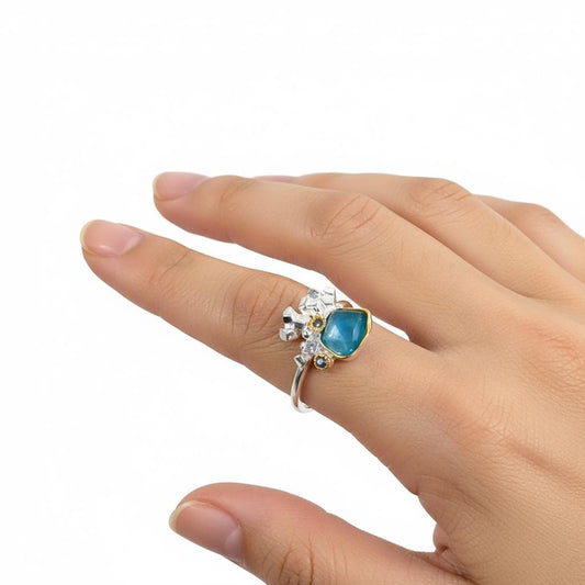 925 sterling silver blue apatite gemstone ring