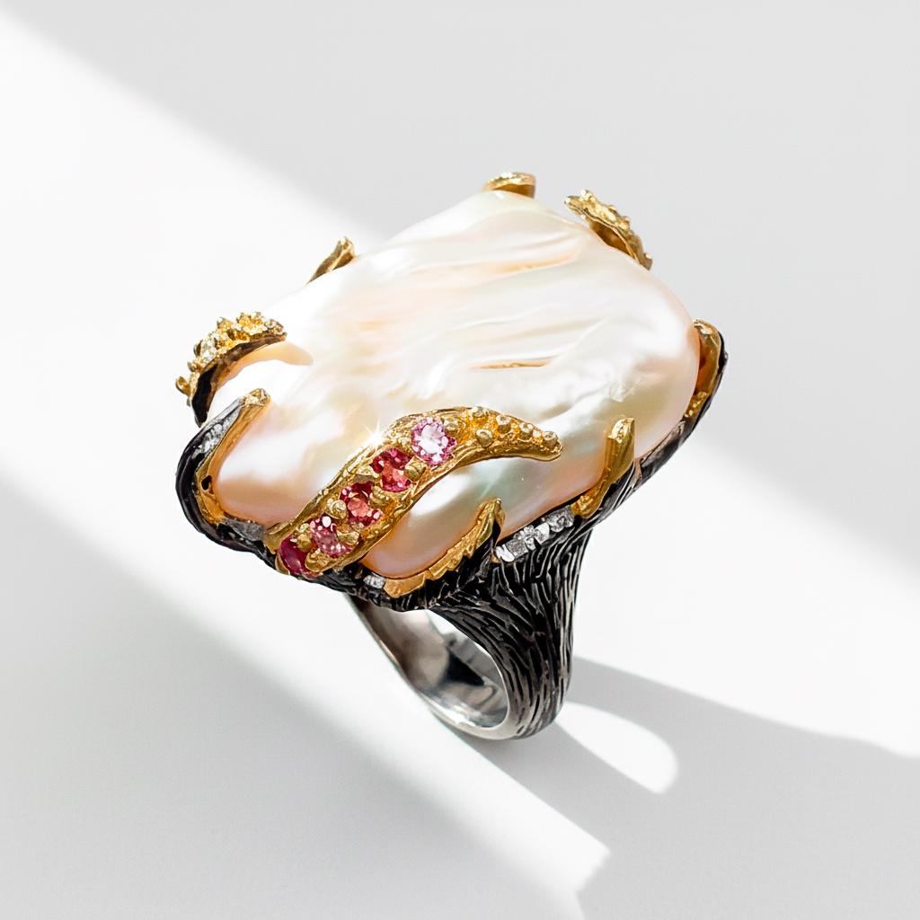 925 Sterling Silver Freshwater Pearl Ring, band detail