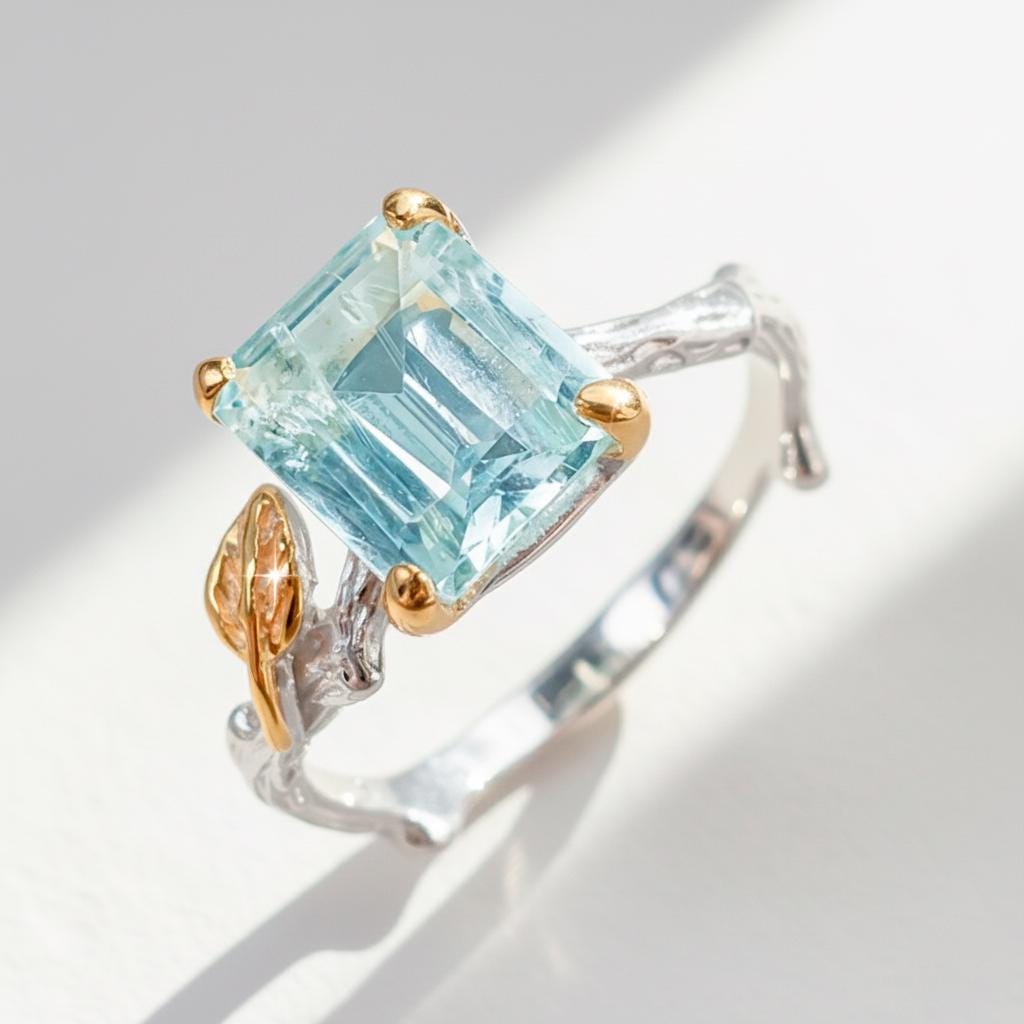 925 Sterling Silver Aquamarine Ring, worn look
