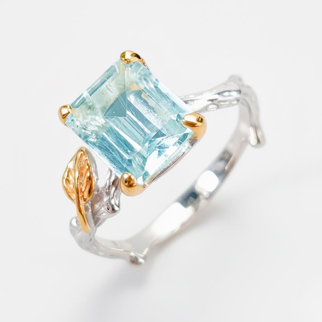 925 Sterling Silver Aquamarine Ring, additional angle