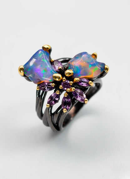 925 Sterling Silver Raw Fire Opal Wide Band Ring